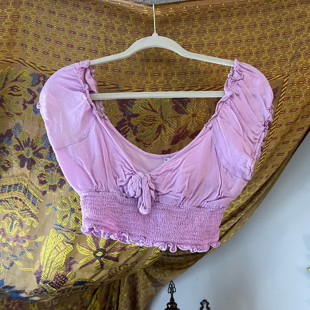 Women's Tie-Front Smocked Crop Top
